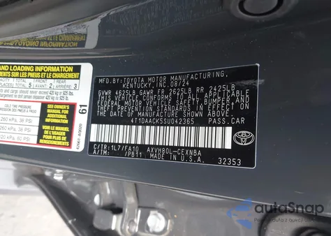 2025 Toyota Camry Le from USA, damaged, VIN 4T1DAACK5SU042365